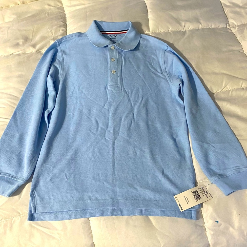 New Boys 10/12 husky light blue long sleeve polo.